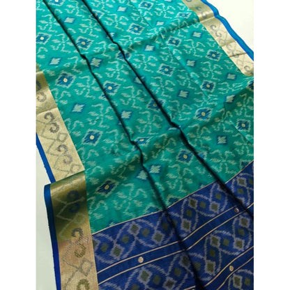 Generic Women's Raw Silk Ikkat Saree With Unstitched Blouse 5.5Mtr (Sky Blue)