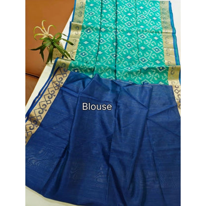 Generic Women's Raw Silk Ikkat Saree With Unstitched Blouse 5.5Mtr (Sky Blue)