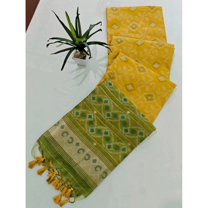 Generic Women's Raw Silk Ikkat Saree With Unstitched Blouse 5.5Mtr (Yellow)