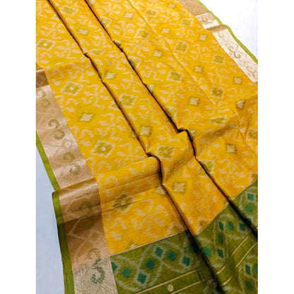 Generic Women's Raw Silk Ikkat Saree With Unstitched Blouse 5.5Mtr (Yellow)