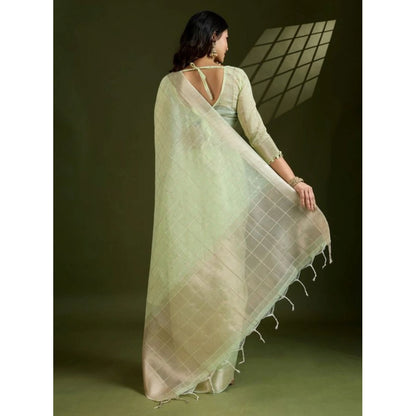 Generic Women's Tissue Checks_With_Buttis Saree With Unstitched Blouse 5.5Mtr (Light_Green)