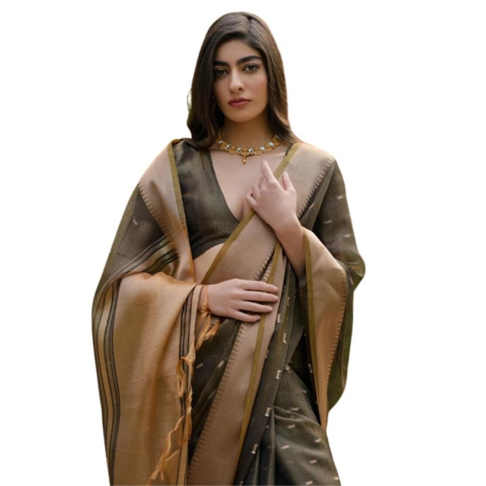 Generic Women's Silk_Blend Butti Pattern Saree With Unstitched Blouse 5.5Mtr (Coffee)