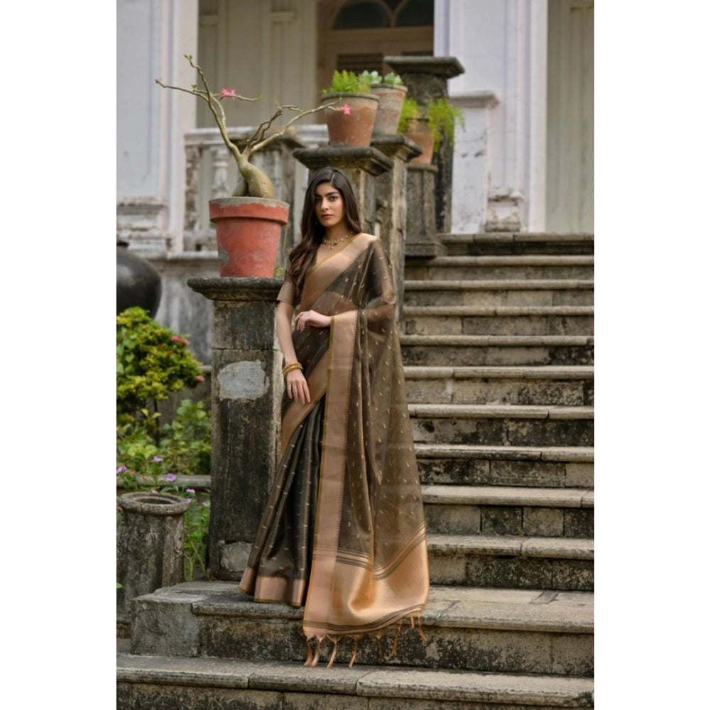Generic Women's Silk_Blend Butti Pattern Saree With Unstitched Blouse 5.5Mtr (Coffee)