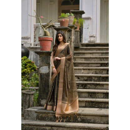 Generic Women's Silk_Blend Butti Pattern Saree With Unstitched Blouse 5.5Mtr (Coffee)