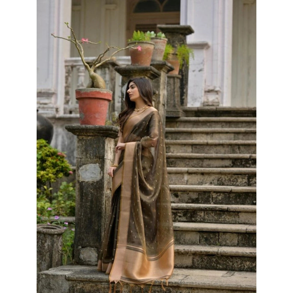 Generic Women's Silk_Blend Butti Pattern Saree With Unstitched Blouse 5.5Mtr (Coffee)