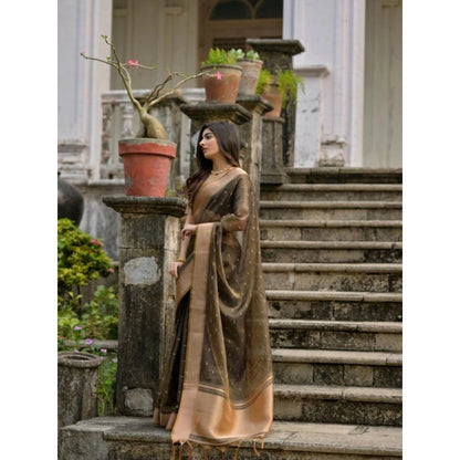 Generic Women's Silk_Blend Butti Pattern Saree With Unstitched Blouse 5.5Mtr (Coffee)