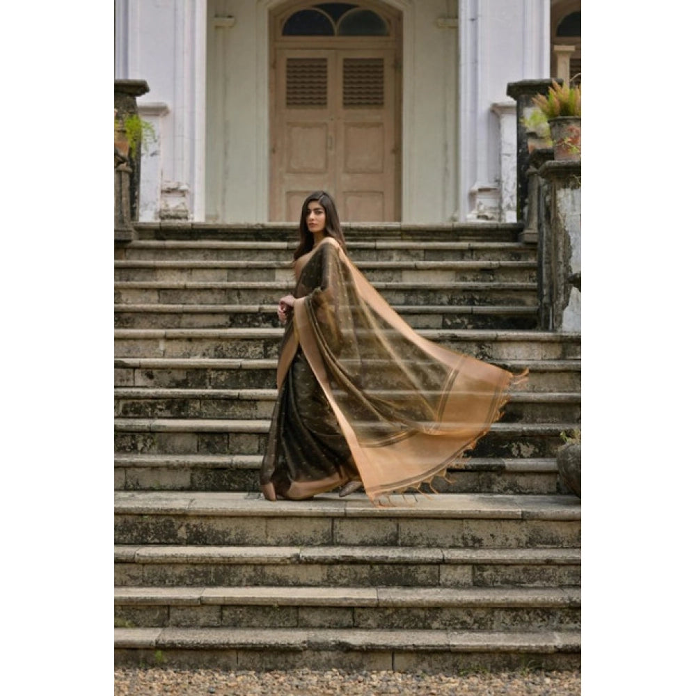 Generic Women's Silk_Blend Butti Pattern Saree With Unstitched Blouse 5.5Mtr (Coffee)