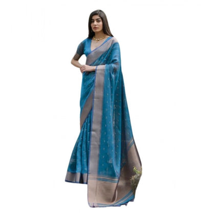 Generic Women's Silk_Blend Butti Pattern Saree With Unstitched Blouse 5.5Mtr (Teal)
