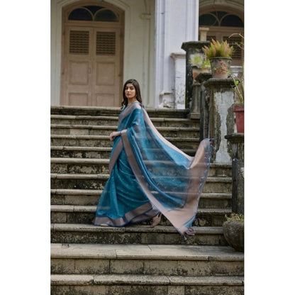 Generic Women's Silk_Blend Butti Pattern Saree With Unstitched Blouse 5.5Mtr (Teal)