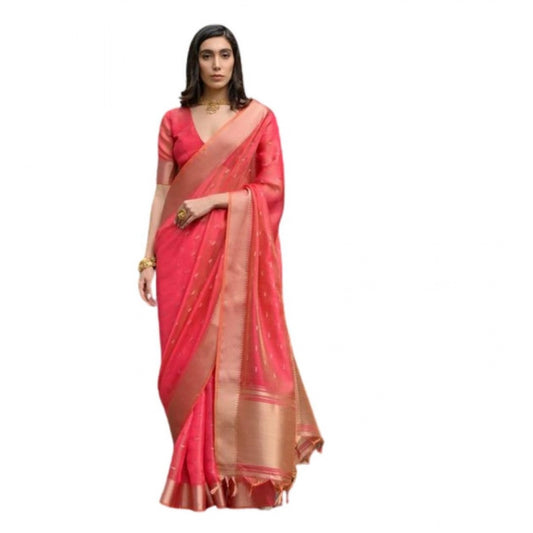 Generic Women's Silk_Blend Butti Pattern Saree With Unstitched Blouse 5.5Mtr (Pink)