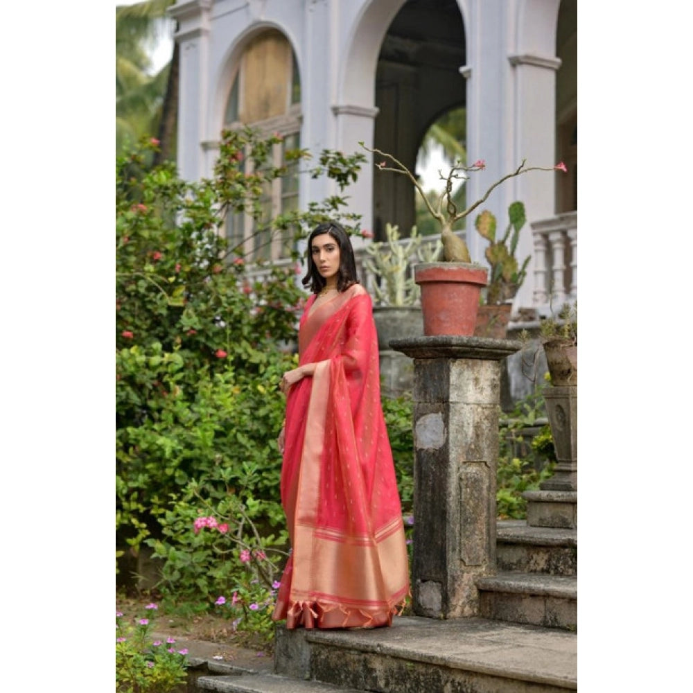 Generic Women's Silk_Blend Butti Pattern Saree With Unstitched Blouse 5.5Mtr (Pink)