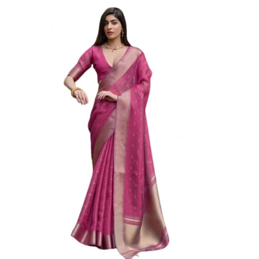 Generic Women's Silk_Blend Butti Pattern Saree With Unstitched Blouse 5.5Mtr (Pink)