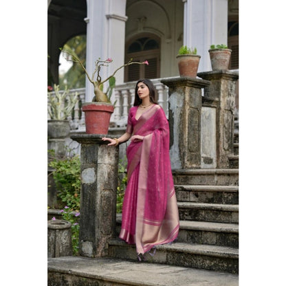 Generic Women's Silk_Blend Butti Pattern Saree With Unstitched Blouse 5.5Mtr (Pink)