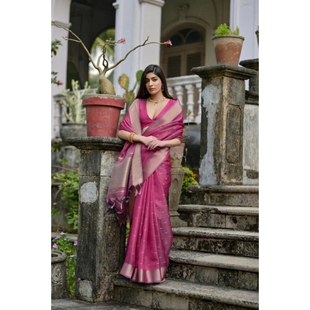 Generic Women's Silk_Blend Butti Pattern Saree With Unstitched Blouse 5.5Mtr (Pink)