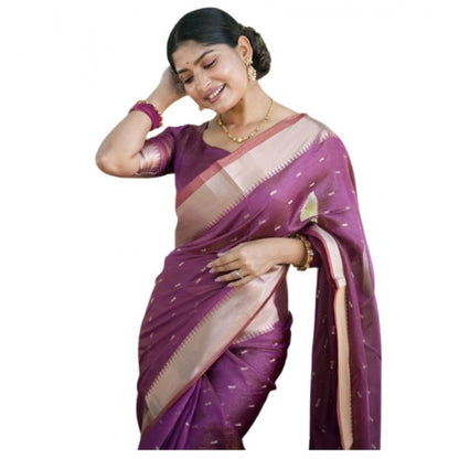 Generic Women's Silk_Blend Butti Pattern Saree With Unstitched Blouse 5.5Mtr (Purple)