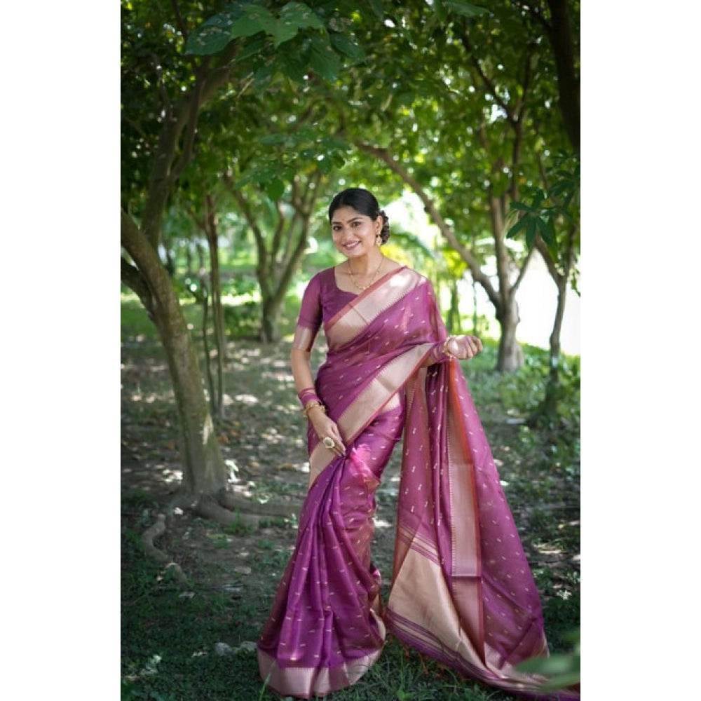 Generic Women's Silk_Blend Butti Pattern Saree With Unstitched Blouse 5.5Mtr (Purple)