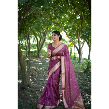 Generic Women's Silk_Blend Butti Pattern Saree With Unstitched Blouse 5.5Mtr (Purple)