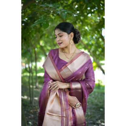 Generic Women's Silk_Blend Butti Pattern Saree With Unstitched Blouse 5.5Mtr (Purple)