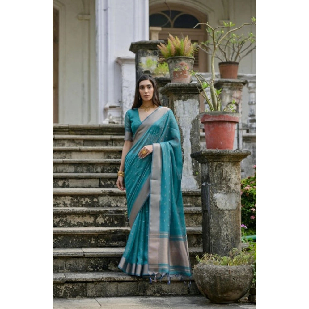 Generic Women's Silk_Blend Butti Pattern Saree With Unstitched Blouse 5.5Mtr (Teal)
