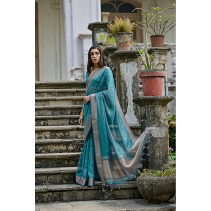Generic Women's Silk_Blend Butti Pattern Saree With Unstitched Blouse 5.5Mtr (Teal)