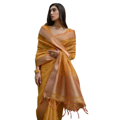Generic Women's Silk_Blend Butti Pattern Saree With Unstitched Blouse 5.5Mtr (Mustard)