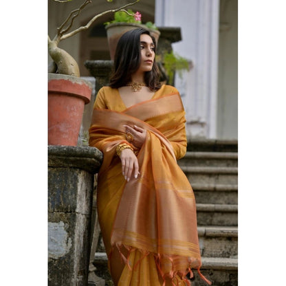 Generic Women's Silk_Blend Butti Pattern Saree With Unstitched Blouse 5.5Mtr (Mustard)