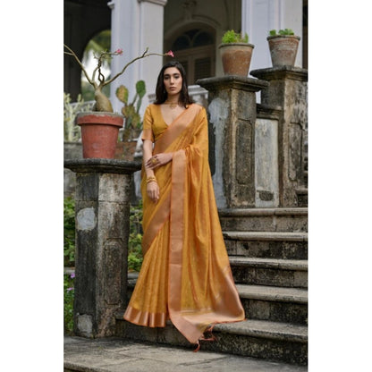 Generic Women's Silk_Blend Butti Pattern Saree With Unstitched Blouse 5.5Mtr (Mustard)