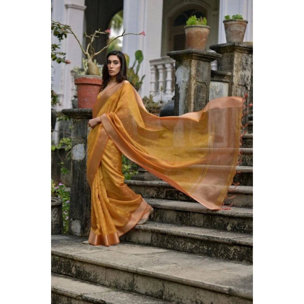 Generic Women's Silk_Blend Butti Pattern Saree With Unstitched Blouse 5.5Mtr (Mustard)