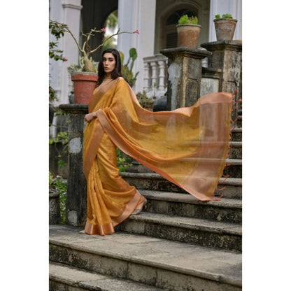 Generic Women's Silk_Blend Butti Pattern Saree With Unstitched Blouse 5.5Mtr (Mustard)
