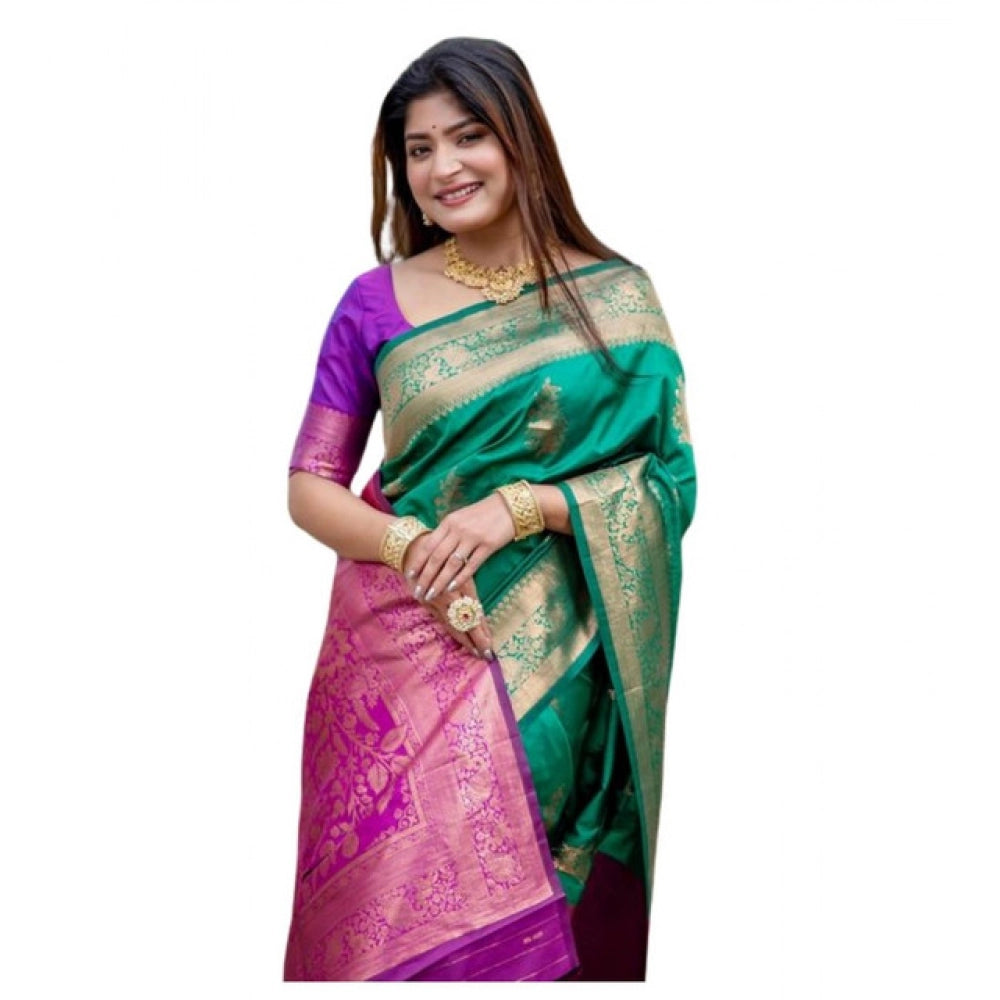 Generic Women's Katan_Silk Zari_Weaving Saree With Unstitched Blouse 5.5Mtr (Dark_Green)