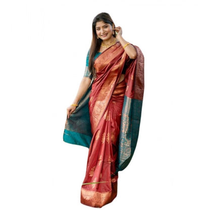 Generic Women's Katan_Silk Zari_Weaving Saree With Unstitched Blouse 5.5Mtr (Maroon)