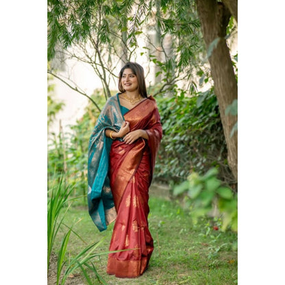 Generic Women's Katan_Silk Zari_Weaving Saree With Unstitched Blouse 5.5Mtr (Maroon)