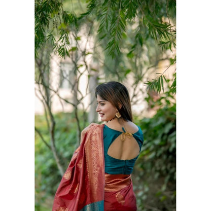 Generic Women's Katan_Silk Zari_Weaving Saree With Unstitched Blouse 5.5Mtr (Maroon)