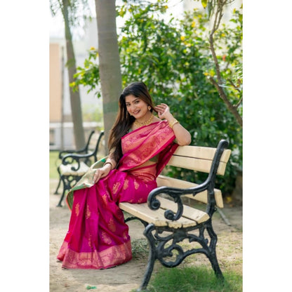 Generic Women's Katan_Silk Zari_Weaving Saree With Unstitched Blouse 5.5Mtr (Pink)