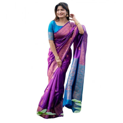 Generic Women's Katan_Silk Zari_Weaving Saree With Unstitched Blouse 5.5Mtr (Purple)