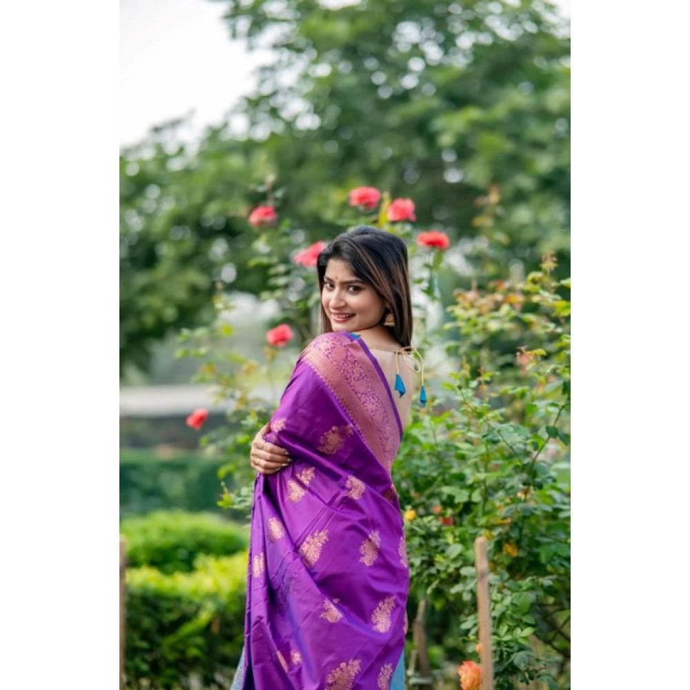 Generic Women's Katan_Silk Zari_Weaving Saree With Unstitched Blouse 5.5Mtr (Purple)
