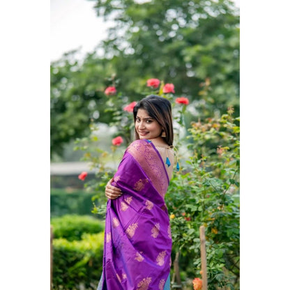 Generic Women's Katan_Silk Zari_Weaving Saree With Unstitched Blouse 5.5Mtr (Purple)