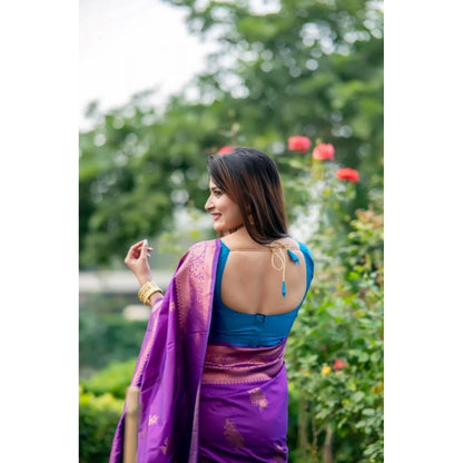 Generic Women's Katan_Silk Zari_Weaving Saree With Unstitched Blouse 5.5Mtr (Purple)