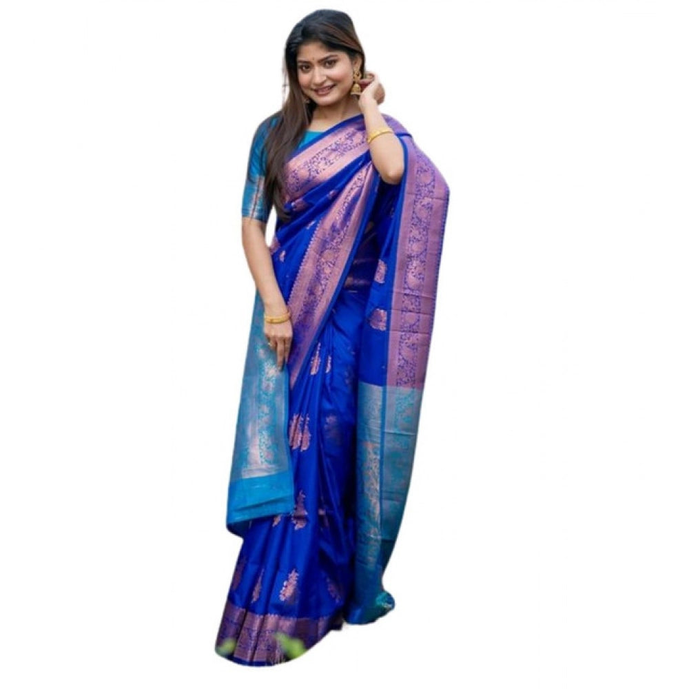 Generic Women's Katan_Silk Zari_Weaving Saree With Unstitched Blouse 5.5Mtr (Royal_Blue)
