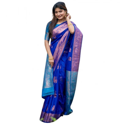 Generic Women's Katan_Silk Zari_Weaving Saree With Unstitched Blouse 5.5Mtr (Royal_Blue)