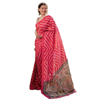 Generic Women's Faux_Tussar_Silk Geometric_Print Saree With Unstitched Blouse 5.5Mtr (Pink)