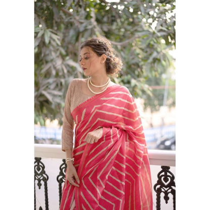 Generic Women's Faux_Tussar_Silk Geometric_Print Saree With Unstitched Blouse 5.5Mtr (Pink)