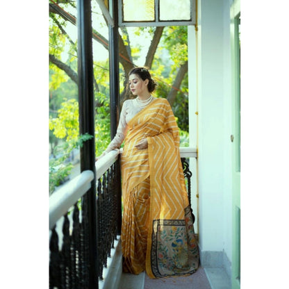 Generic Women's Faux_Tussar_Silk Geometric_Print Saree With Unstitched Blouse 5.5Mtr (Mustard)