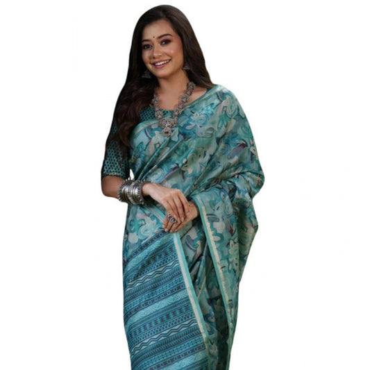 Generic Women's Faux_Tussar_Silk Abstract_Print Saree With Unstitched Blouse 5.5Mtr (Sea_Green)