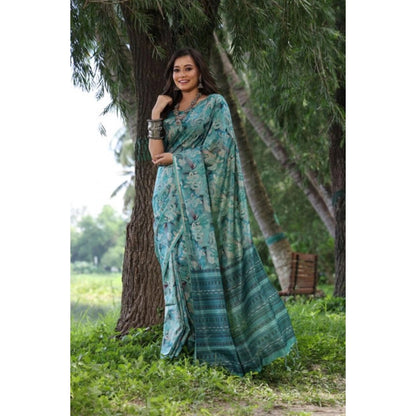 Generic Women's Faux_Tussar_Silk Abstract_Print Saree With Unstitched Blouse 5.5Mtr (Sea_Green)