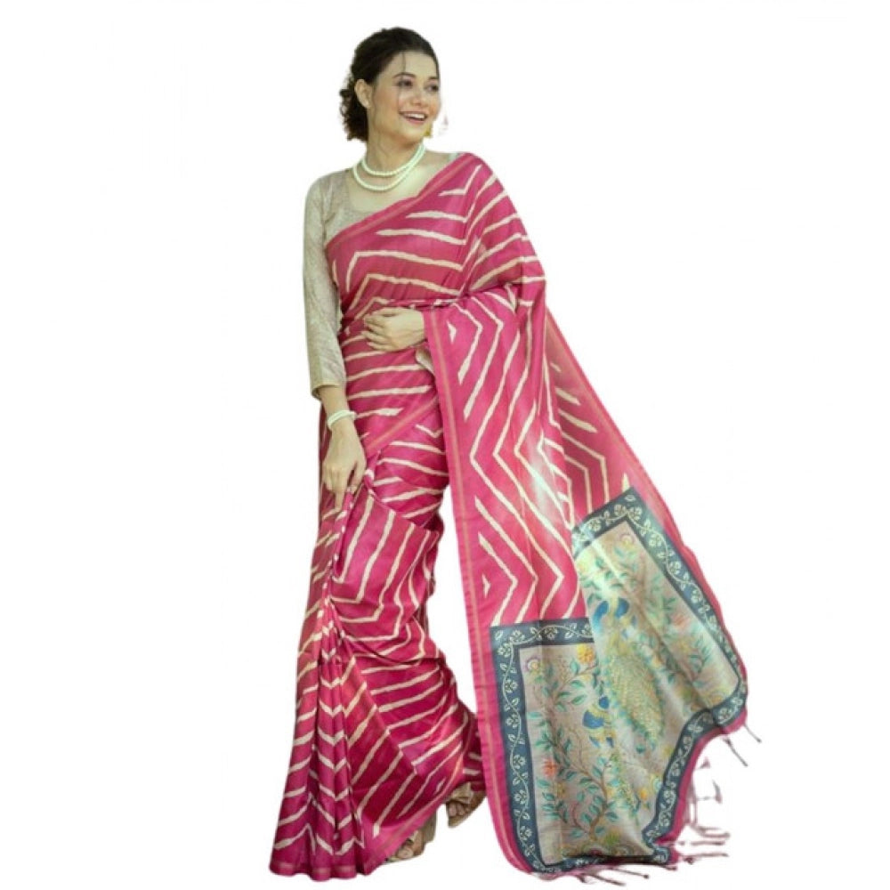 Generic Women's Faux_Tussar_Silk Geometric_Print Saree With Unstitched Blouse 5.5Mtr (Light_Pink)