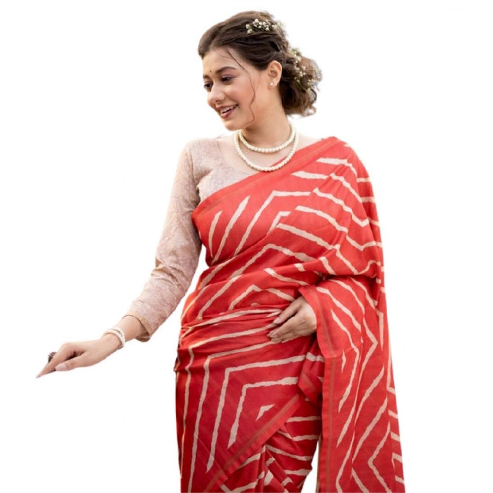 Generic Women's Faux_Tussar_Silk Geometric_Print Saree With Unstitched Blouse 5.5Mtr (Red)