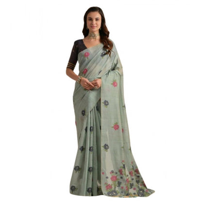 Generic Women's Blended_Cotton Floral Motifs And Woven Buttas Saree With Unstitched Blouse 5.5Mtr (Teal)