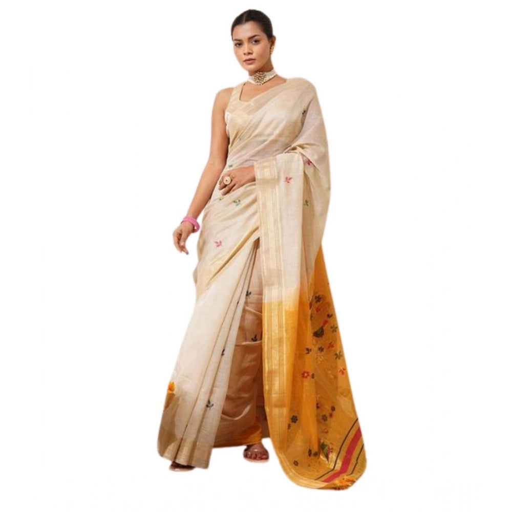 Generic Women's Blended_Cotton Woven_Motifs Saree With Unstitched Blouse 5.5Mtr (Mustard)