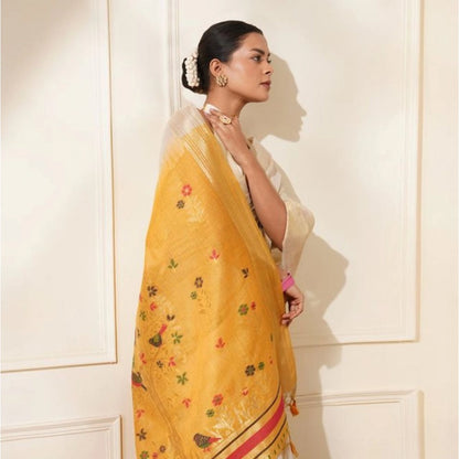 Generic Women's Blended_Cotton Woven_Motifs Saree With Unstitched Blouse 5.5Mtr (Mustard)